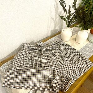 Plaid paper-waist shorts